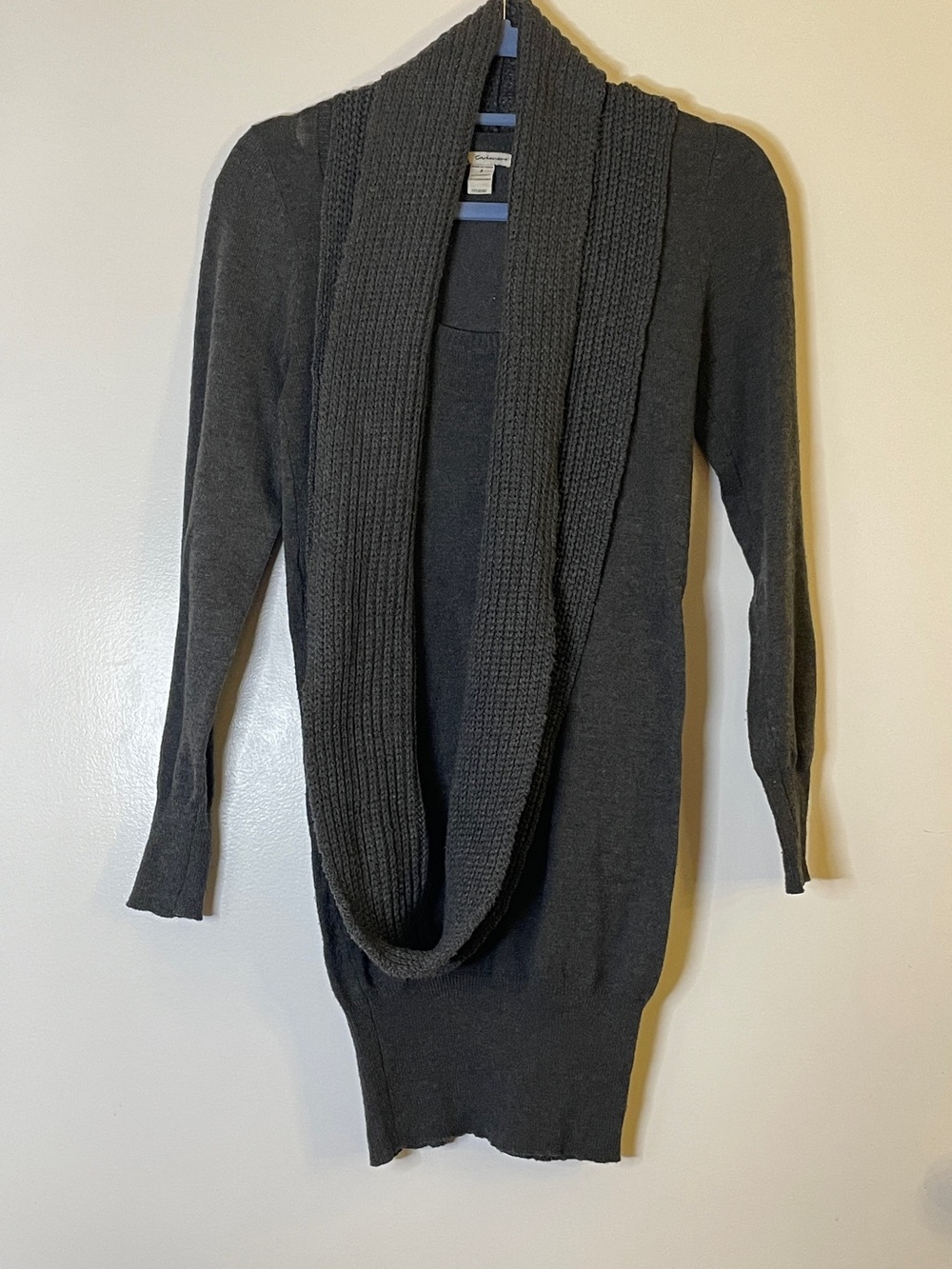 Charcoal Open-Front Shawl Collar Sweater Dress